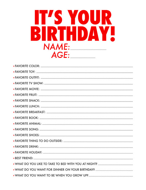 Free Printable: Birthday Questions for Kids • Little Gold Pixel • Download our free birthday questions form and watch as your child's answers change over the years. It would be really fun to compare age 3 with age 18.