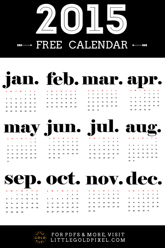 Free Minimalist 2015 Calendar Printable