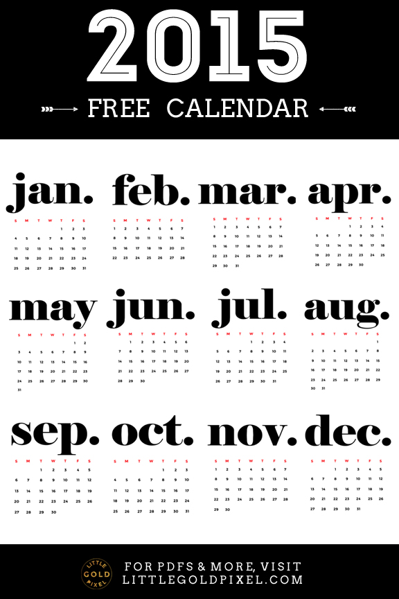 Free Minimalist 2015 Calendar Printable • littlegoldpixel.com