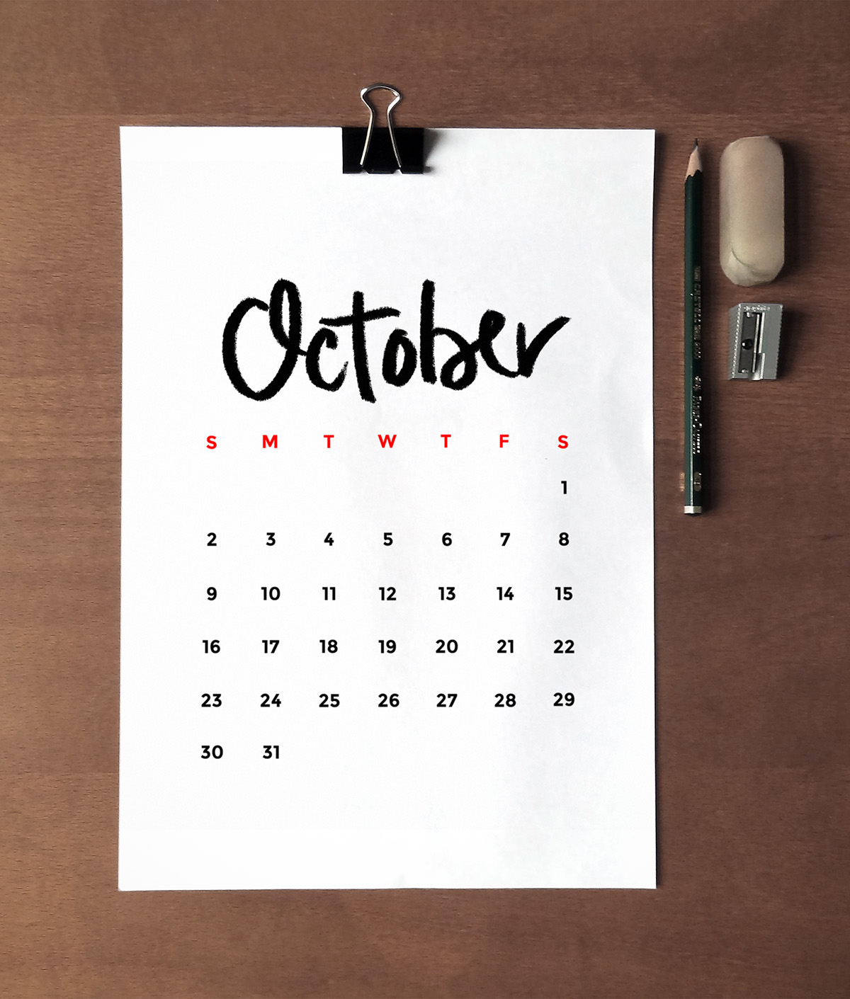 Free Minimalist 2016 Printable Calendar