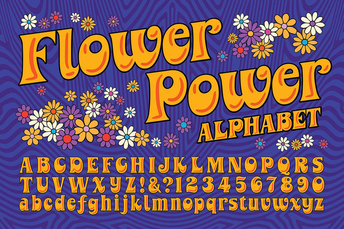 FLOWER POWER • Retro Font Roundup • Little Gold Pixel • #psychedelic #groovy #hippie #retro #typography #type #typeface #fonts #graphicdesign #1970s #1960s