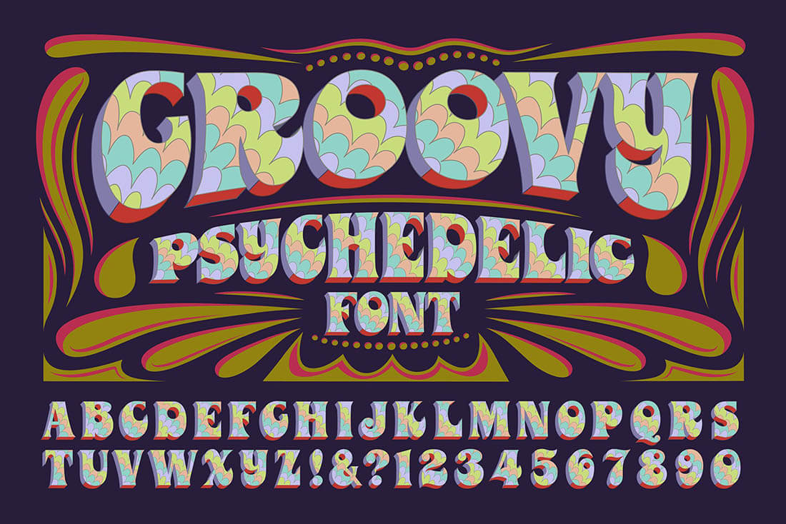 GROOVY PSYCHEDELIC • Retro Font Roundup • Little Gold Pixel • #psychedelic #groovy #hippie #retro #typography #type #typeface #fonts #graphicdesign #1970s #1960s