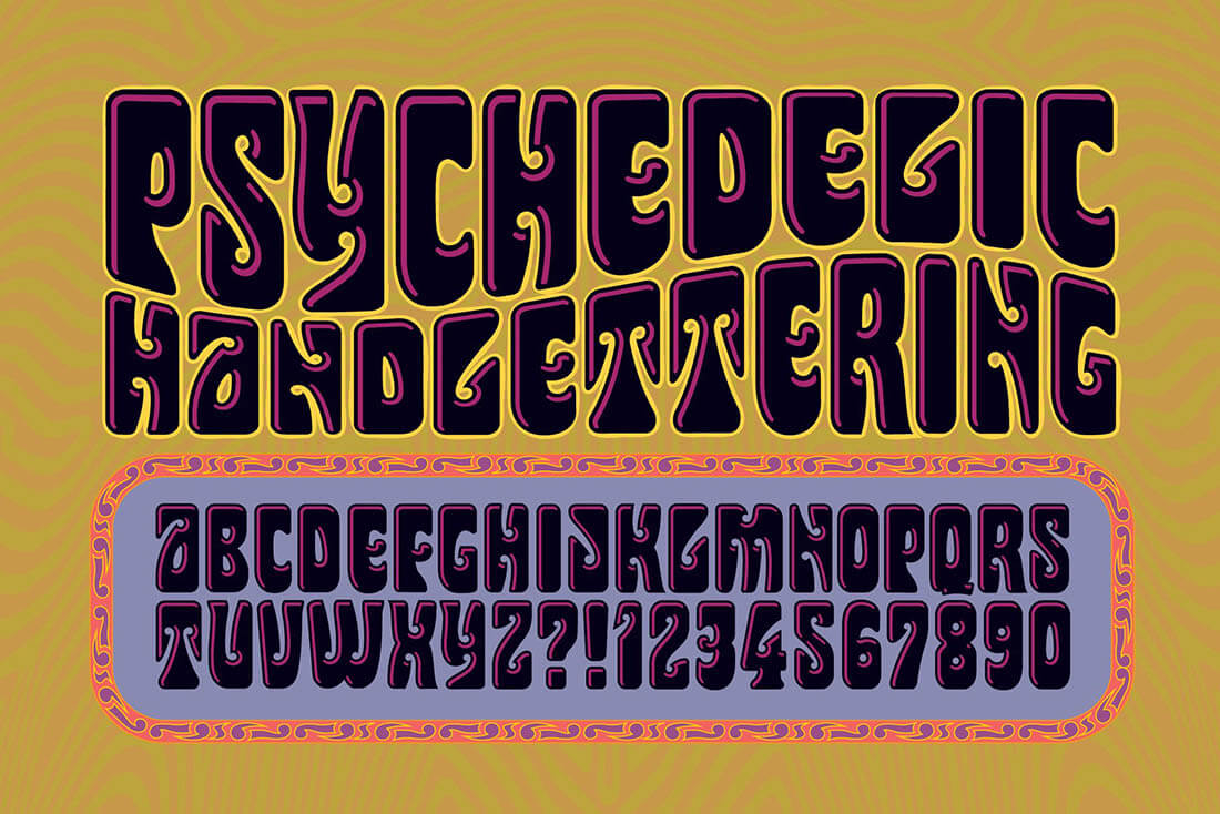 PSYCHEDELIC HANDLETTERING • Retro Font Roundup • Little Gold Pixel • #psychedelic #groovy #hippie #retro #typography #type #typeface #fonts #graphicdesign #1970s #1960s