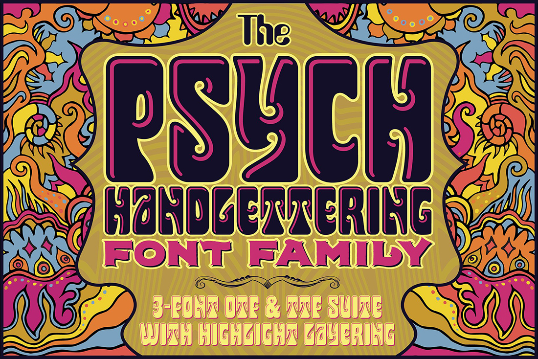THE PSYCH • Retro Font Roundup • Little Gold Pixel • #psychedelic #groovy #hippie #retro #typography #type #typeface #fonts #graphicdesign #1970s #1960s