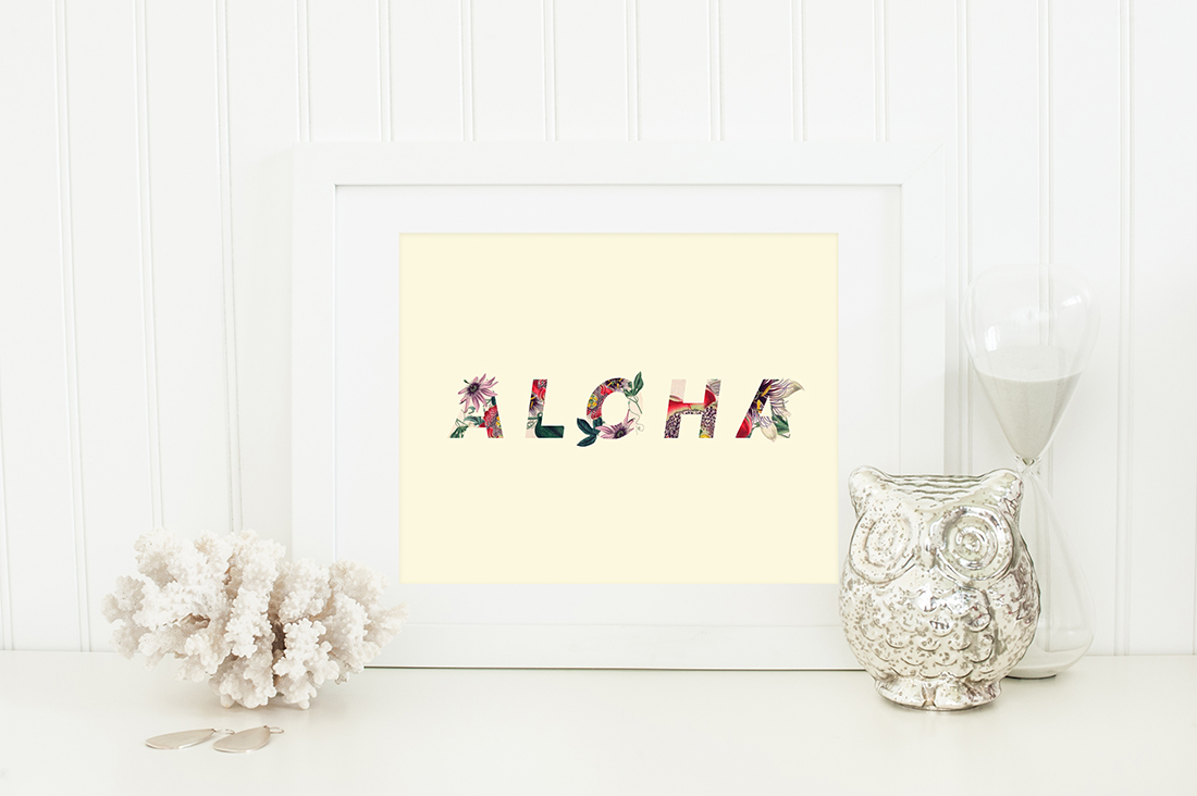 Aloha Hawaii Floral Art Printable (cream & floral) • Little Gold Pixel • shoplittlegoldpixel.com