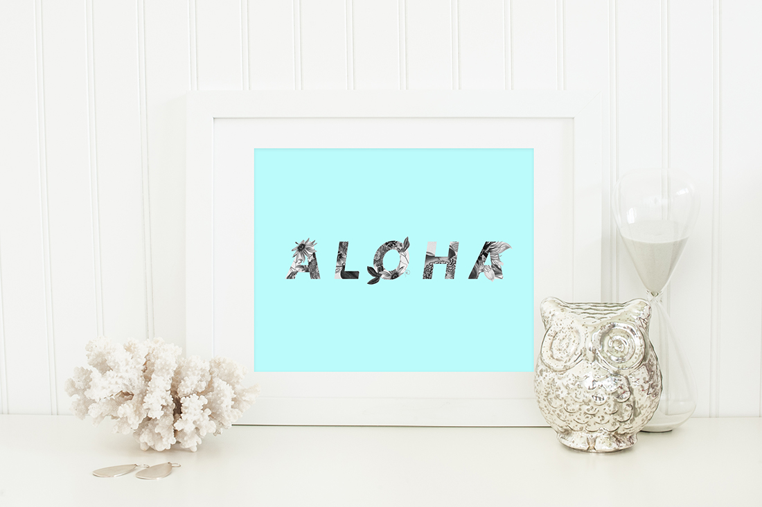 Aloha Hawaii Floral Art Printable (blue) • Little Gold Pixel • shoplittlegoldpixel.com