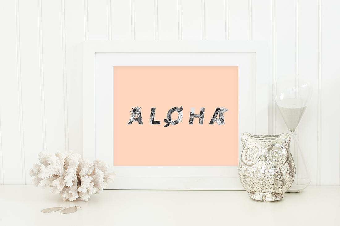 Aloha Hawaii Floral Art Printable (peach) • Little Gold Pixel • shoplittlegoldpixel.com