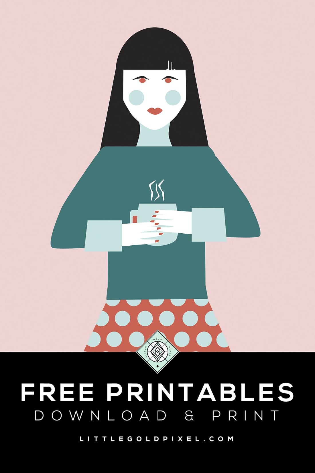Coffee Woman Free Printable + Process Video • Little Gold Pixel