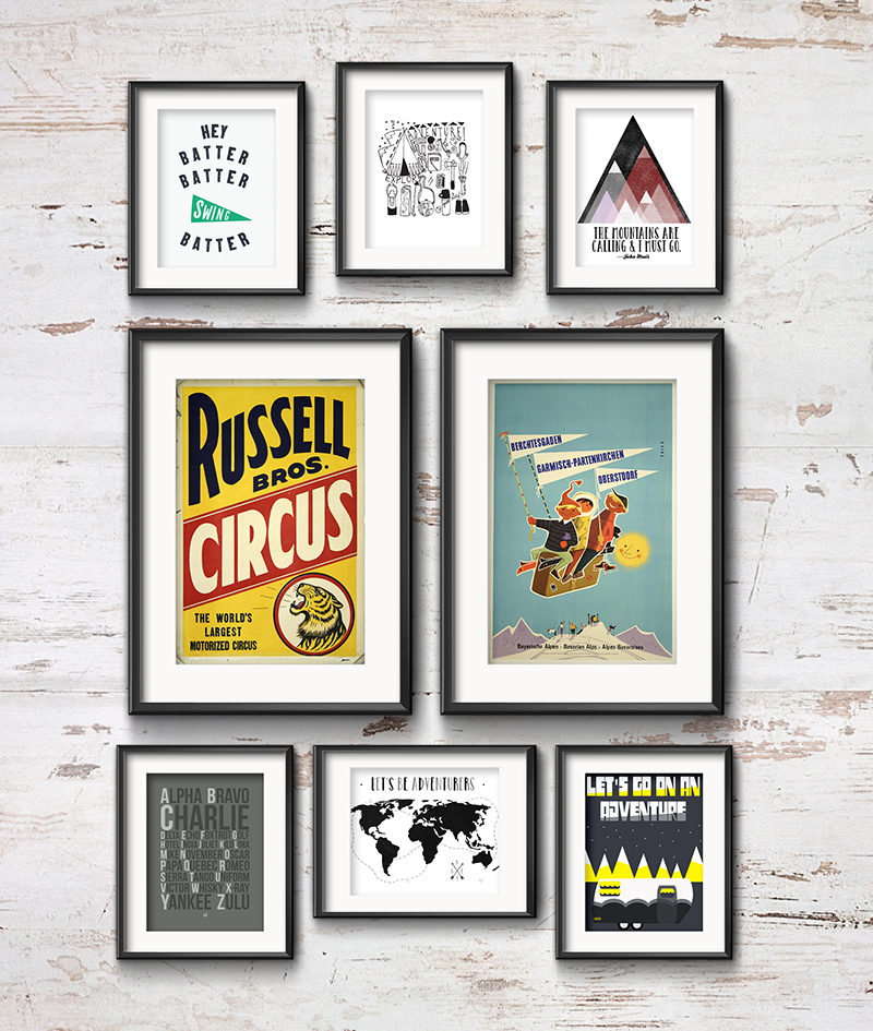 Adventure Gallery Wall • Frame Game • Little Gold Pixel • In this Frame Game, I curate an adventure gallery wall for kids, complete with free circus, skiing, mountains and camping printables.