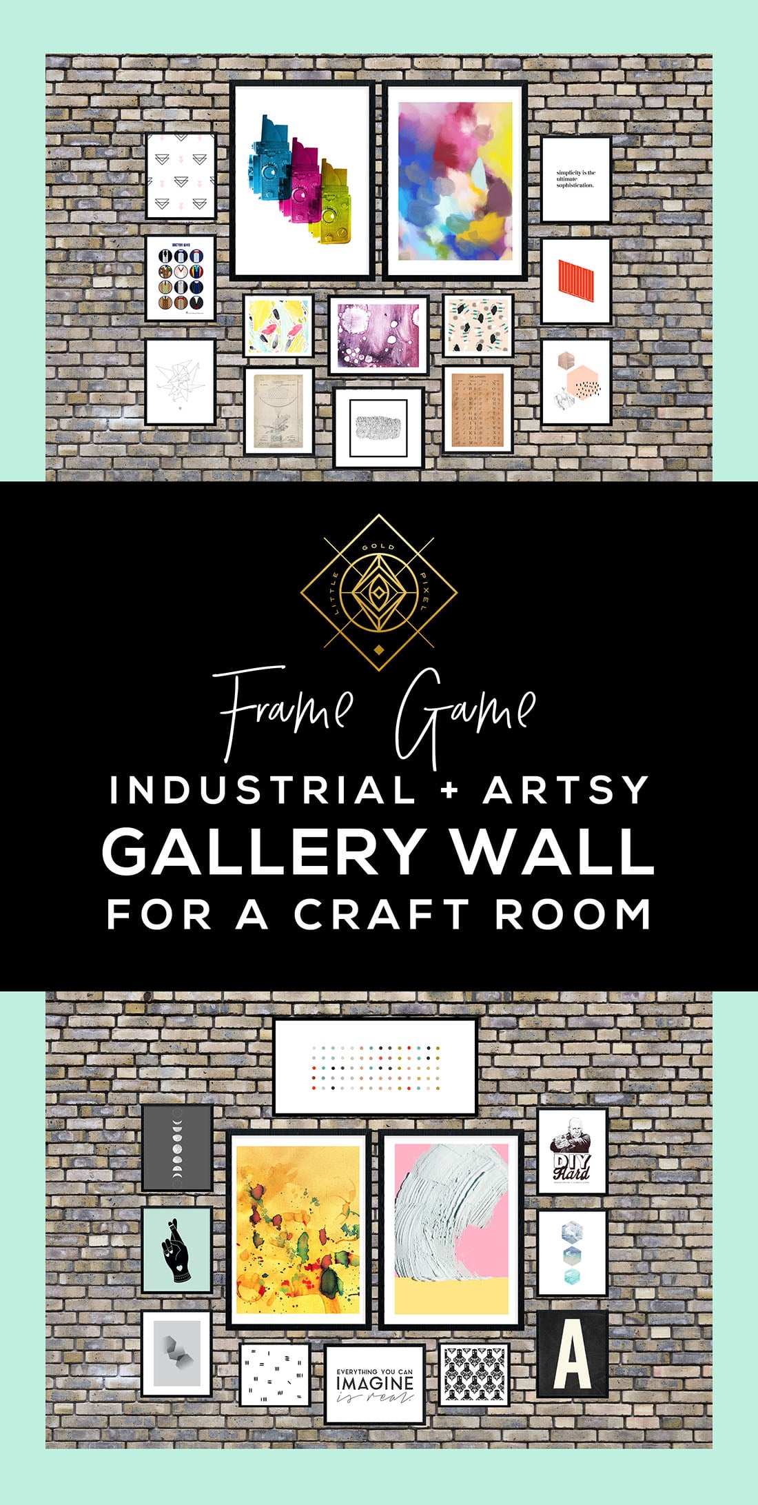 Artsy Industrial Chic Gallery Wall • Frame Game • Little Gold Pixel