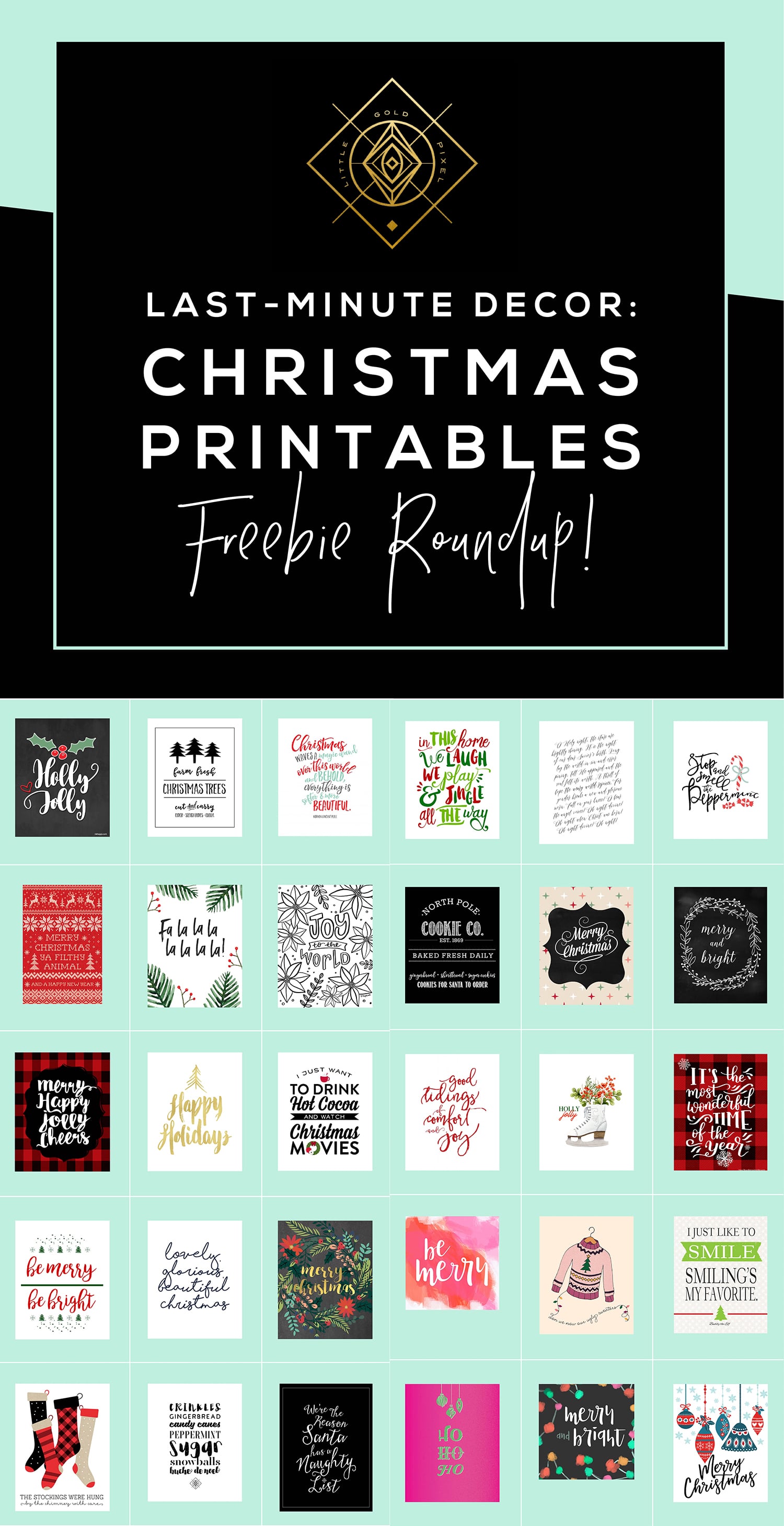 30 Free Christmas Printables • Last-Minute Decor • Little Gold Pixel
