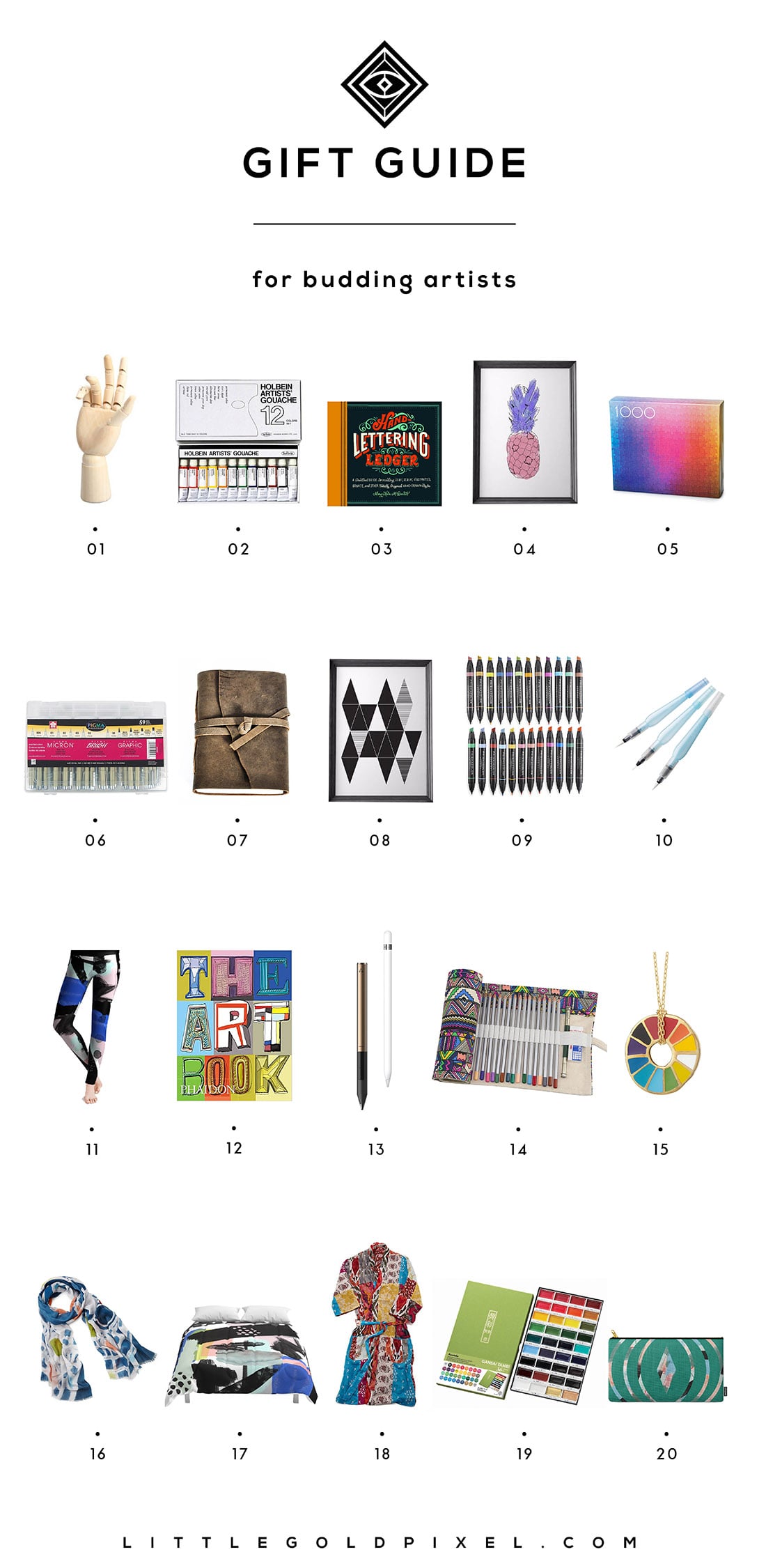 Little Gold Pixel's Artist Gift Guide: Here are 20 gifts perfect for the budding Picassos in your life. Grab one for yourself while you're at it!