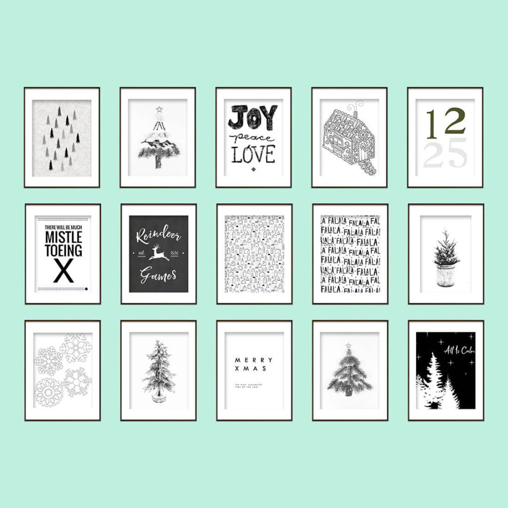 15 Free Christmas Printables • B&W Holiday Roundup • Little Gold Pixel