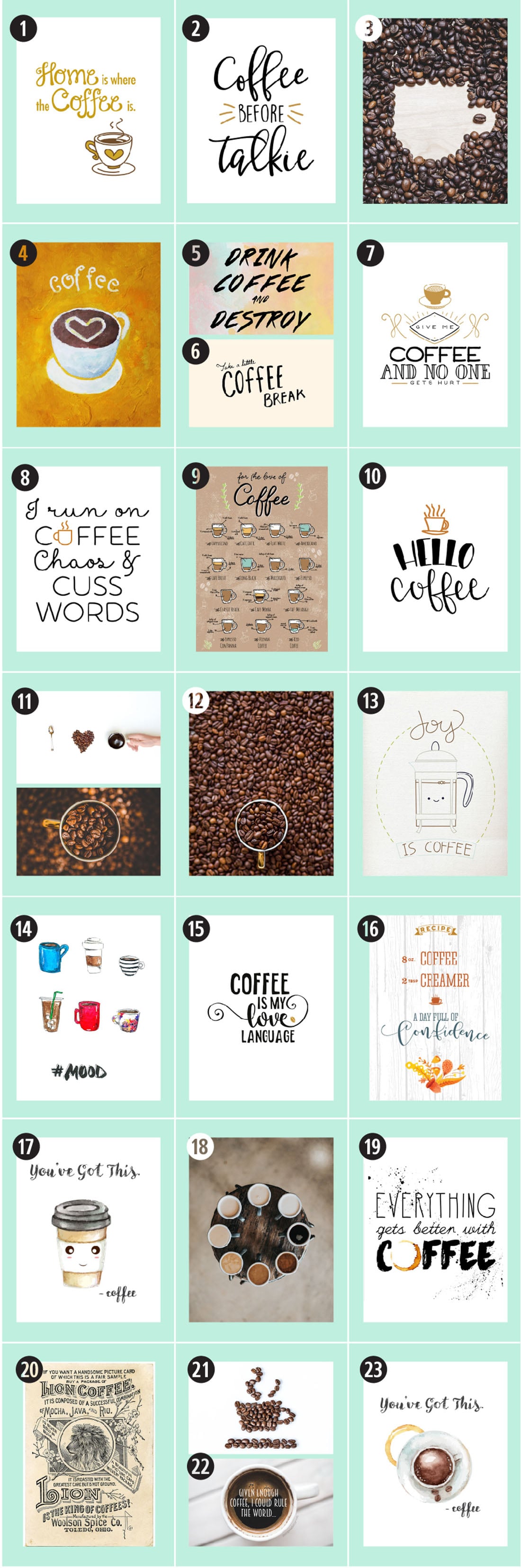 180+ Coffee Free Printables: The Ultimate Guide • Little Gold Pixel • Find the motherlode of curated coffee printables here. Click through to see more!