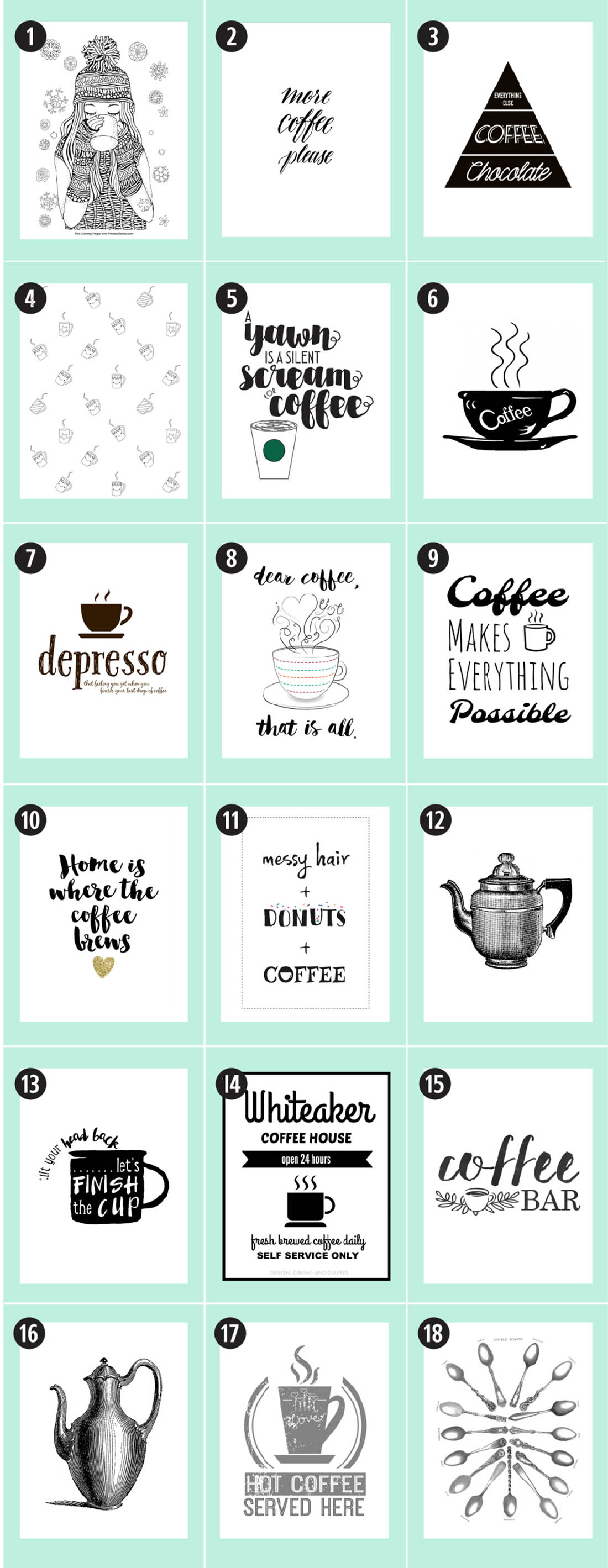 180+ Coffee Free Printables: The Ultimate Guide • Little Gold Pixel • Find the motherlode of curated coffee printables here. Click through to see more!