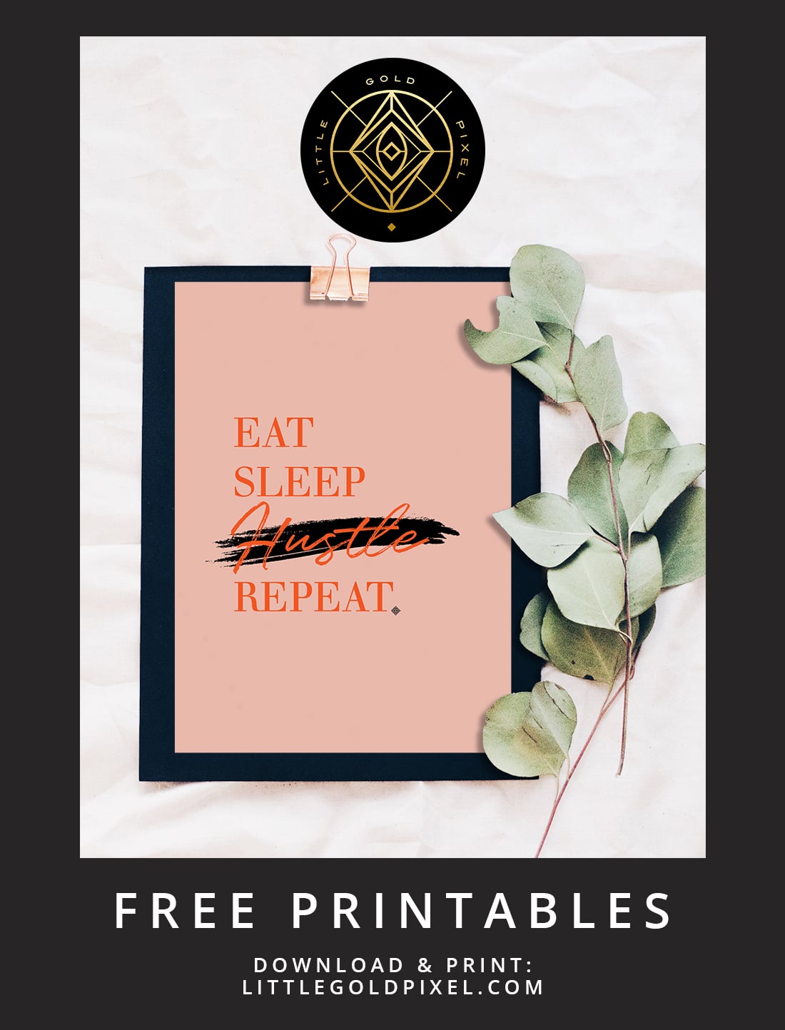 Download this Eat Sleep Hustle Repeat Free Printable as part of my Freebie Friday series. Print & hang this inspiring art in your space!