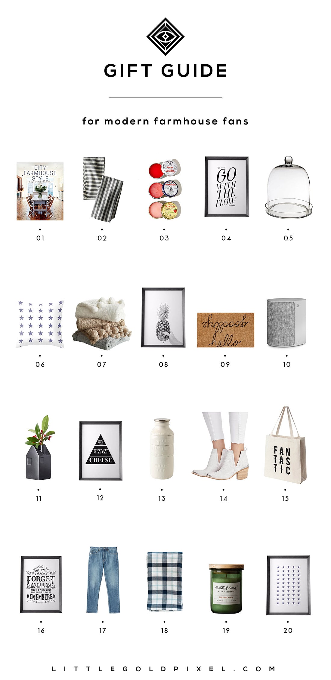 Little Gold Pixel's Modern Farmhouse Gift Guide: Here are 20 gifts perfect for the Fixer Upper fans in your life. Grab one for yourself while you're at it!