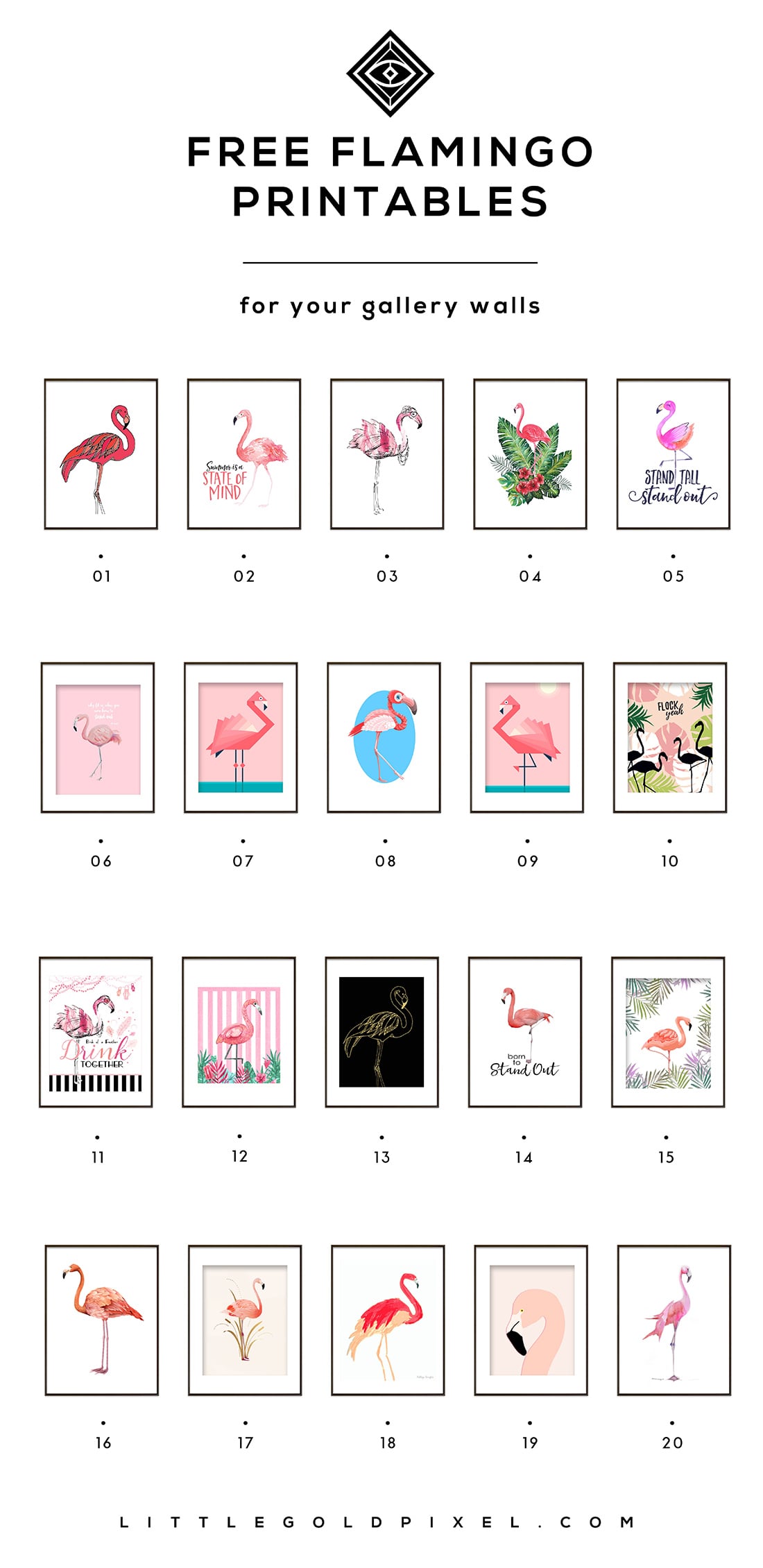 Free Flamingo Printables • 70 printable roundup! • Curated by Little Gold Pixel