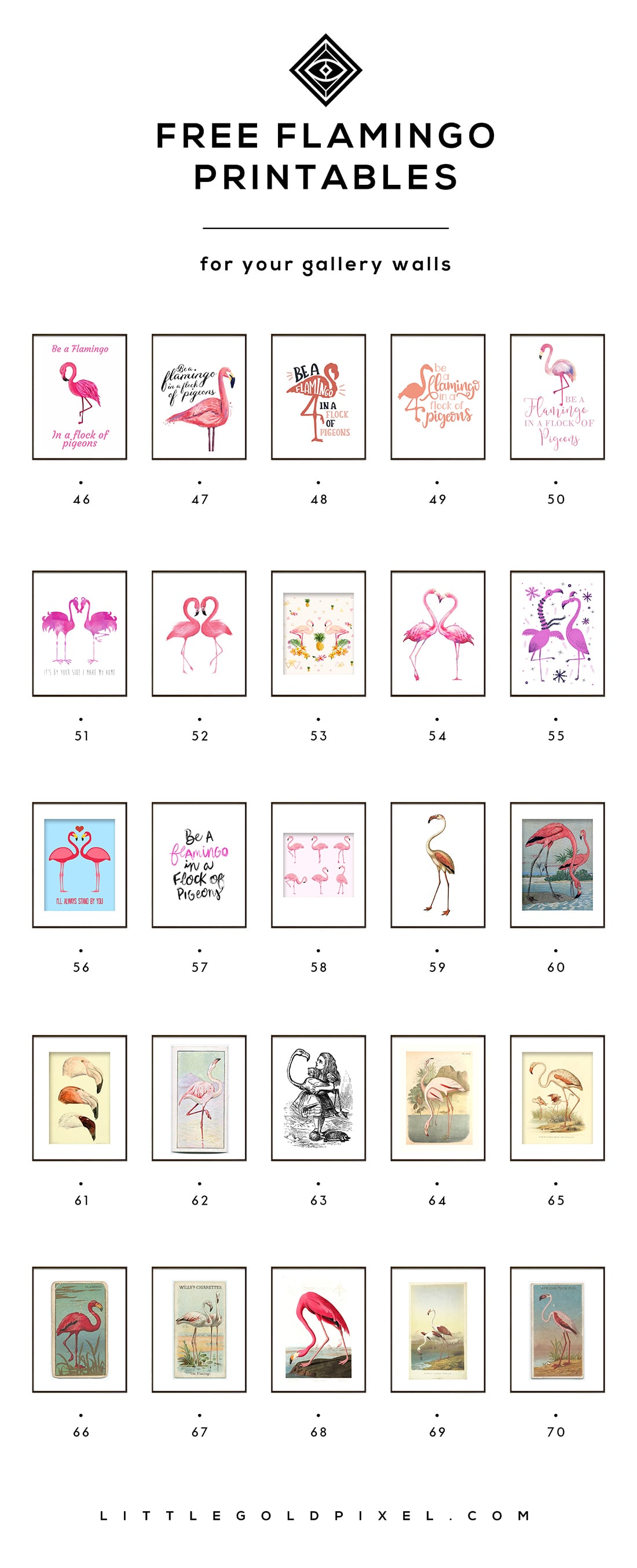 Free Flamingo Printables • 70 printable roundup! • Curated by Little Gold Pixel