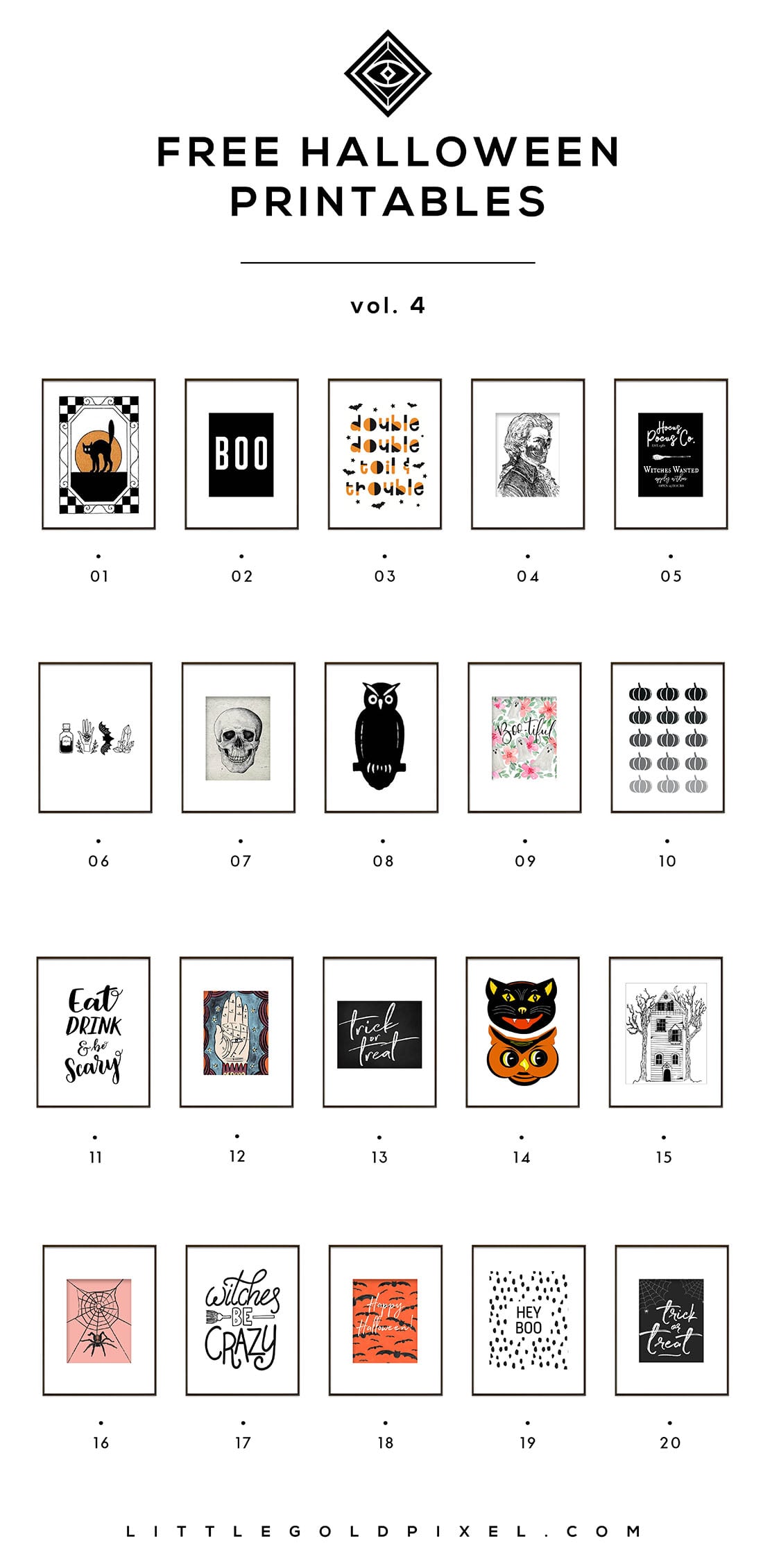Free Halloween Printables: Vol. 4 • Little Gold Pixel • In which I round up even more free Halloween printables — these are awesome for last-minute decor ideas, printing out on the fly and Halloween parties.