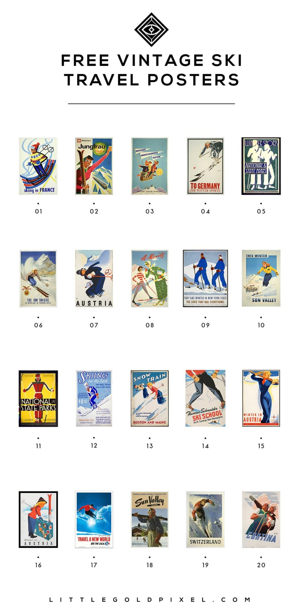 Free Vintage Ski Posters • Travel Poster Roundup • Little Gold Pixel