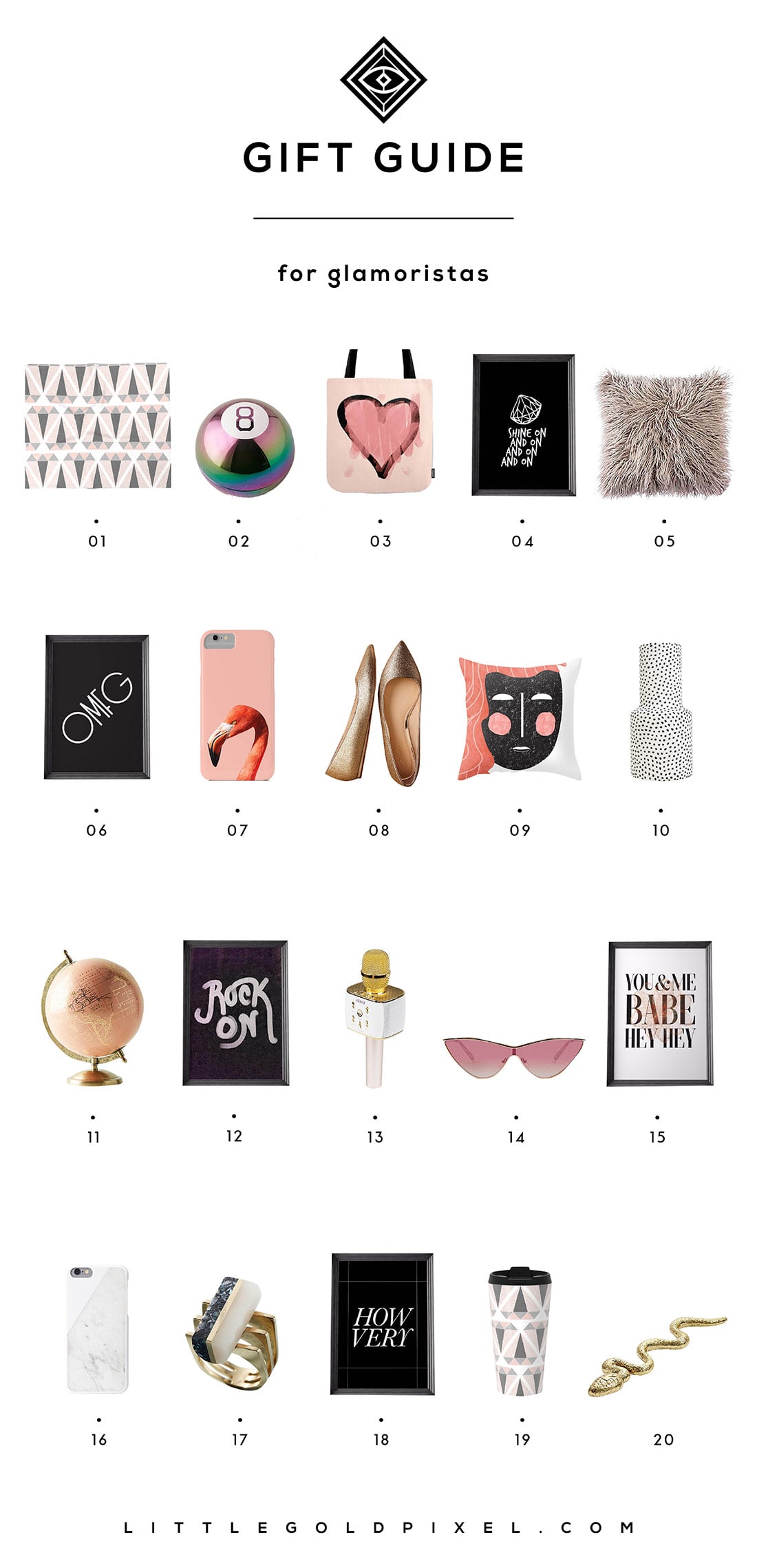 Little Gold Pixel's Modern Glam Gift Guide: Here are 20 gifts perfect for the edgy, sassy women in your life. Grab one for yourself while you're at it!