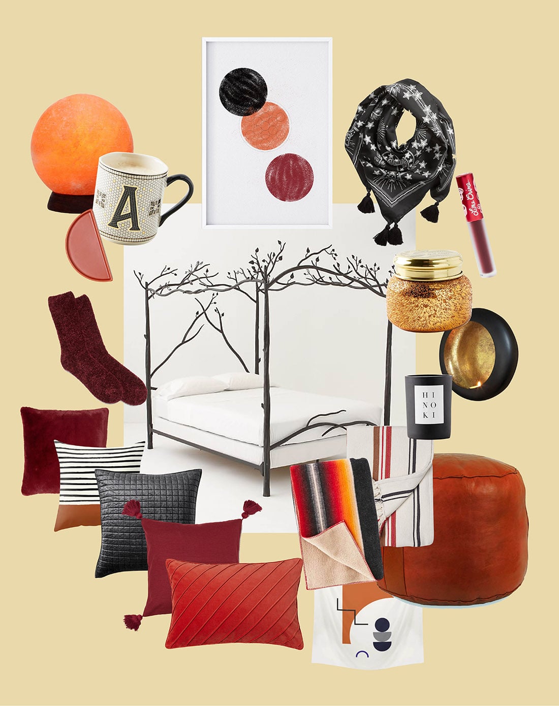 Harvest Moon: A Fall Gift Guide • Little Gold Pixel • In which I round up 20 cozy items in a fall gift guide that invokes that Harvest Moon vibe. Decor in seasonal shades of dark red, orange and black.