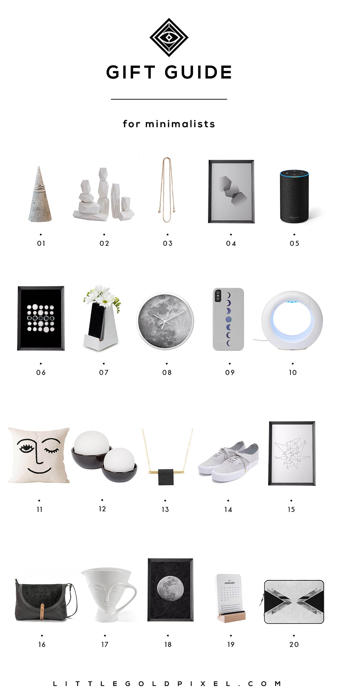 Little Gold Pixel's Minimalist Gift Guide: Here are 20 gifts perfect for those who appreciate clean lines and good design. Grab one for yourself while you're at it!