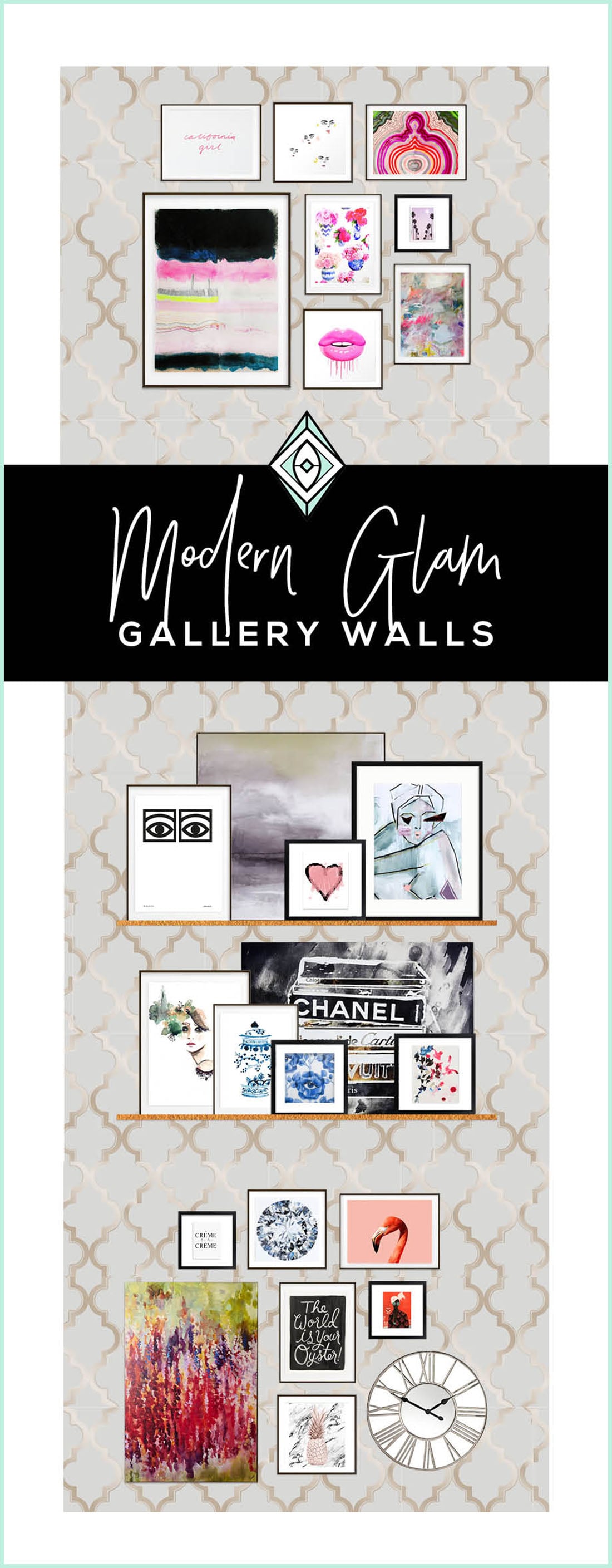 How to Create a Modern Glam Gallery Wall • Little Gold Pixel • You have the Modern Glam decor, but what about the equally glam gallery wall? Click through for a detailed style guide and gallery wall examples!