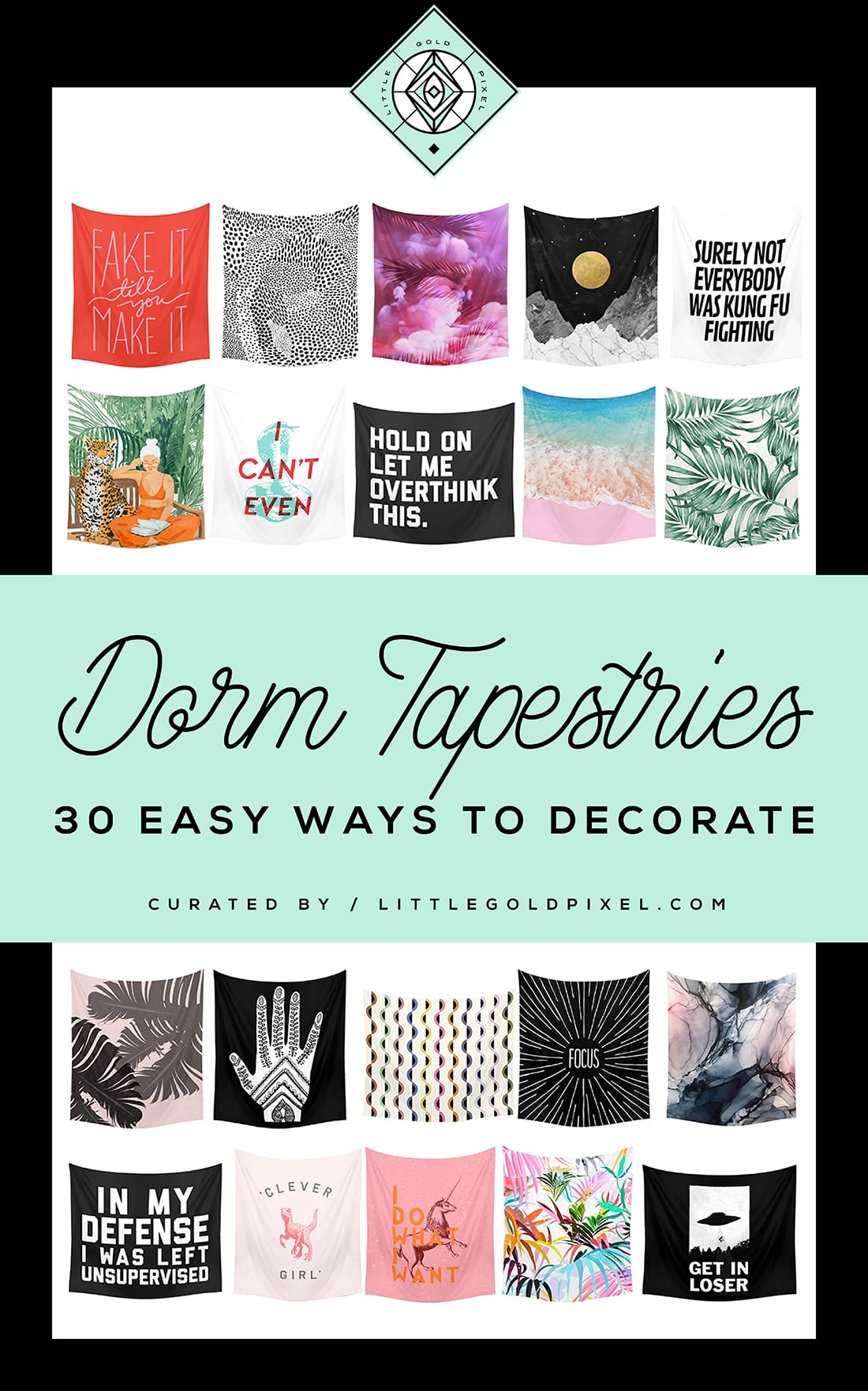 30 Dorm Tapestries • Little Gold Pixel • In which I round up 30 dorm tapestries — easy and budget-friendly art to decorate your home away from home for college.