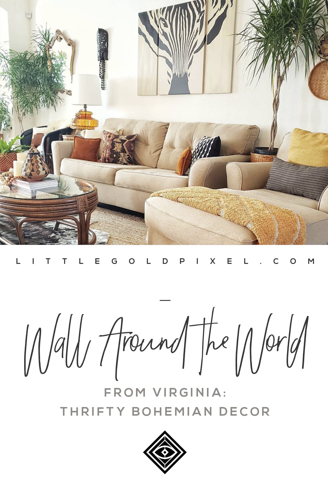 Thrifty Bohemian Gallery Walls • Wall Around the World • Little Gold Pixel • All photos © Tracey Hairston • Come inside Tracey's Virginia home and get the secrets of her thrifty bohemian gallery walls in the latest installment of Wall Around the World. #thrifty #bohemian #boho #decor #gallerywalls #gallerywallideas