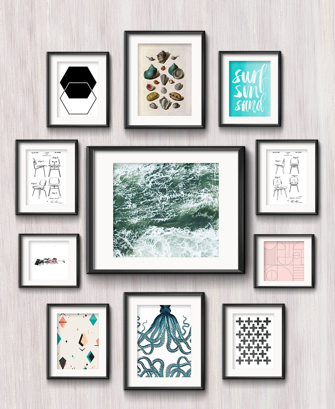 California Beach Vibe Gallery Wall • Frame Game is an occasional series in which I take readers' gallery wall requests and find art that fits their personalities • Little Gold Pixel