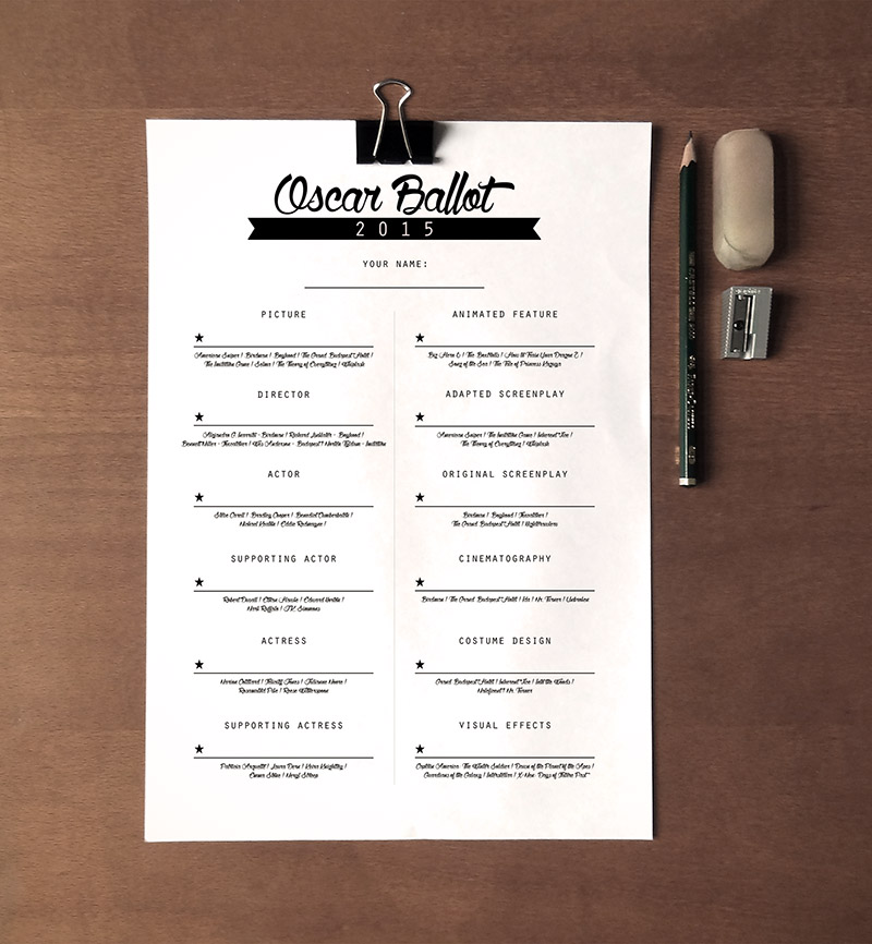 Oscar Ballot 2015 Free Printables • Little Gold Pixel