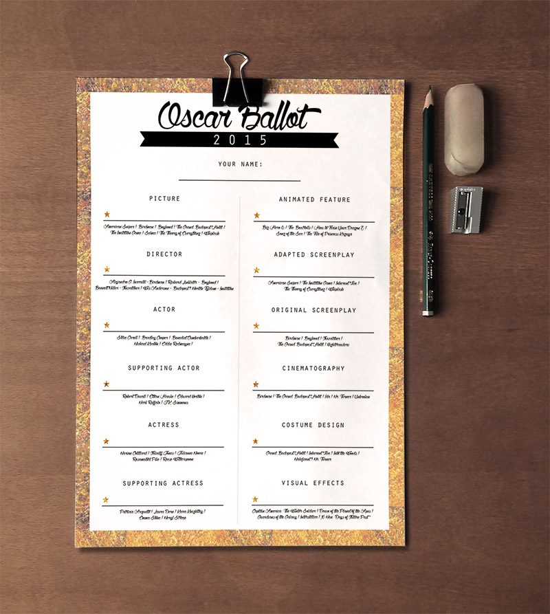 Oscar Ballot 2015 Free Printables • Little Gold Pixel