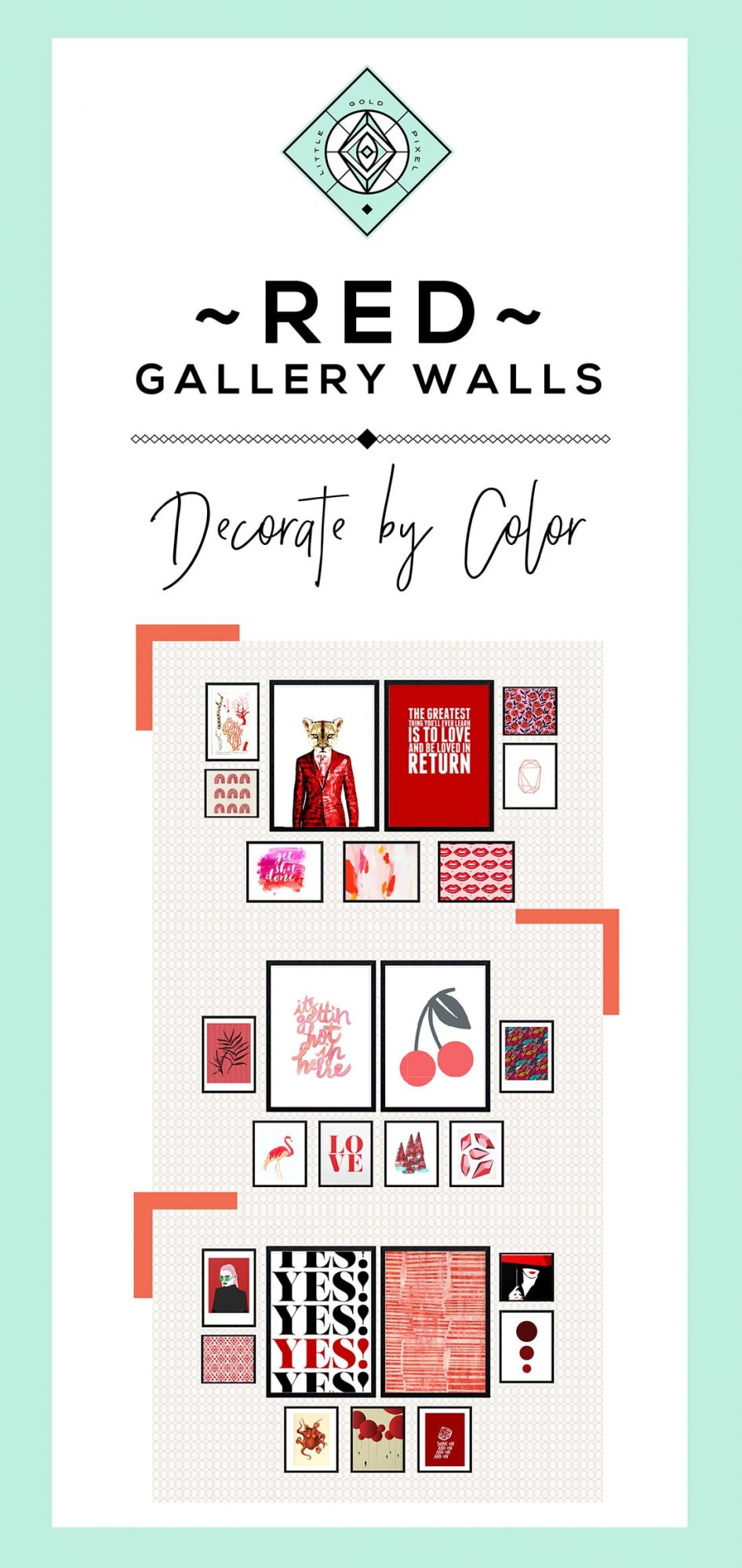 Red Theme Gallery Wall • How to Decorate With Color Series • Little Gold Pixel