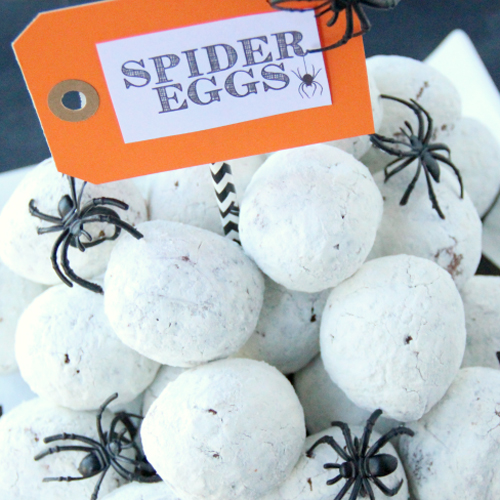 Spider Eggs • 13 Halloween Party Recipes • Little Gold Pixel via familyfreshmeals.com