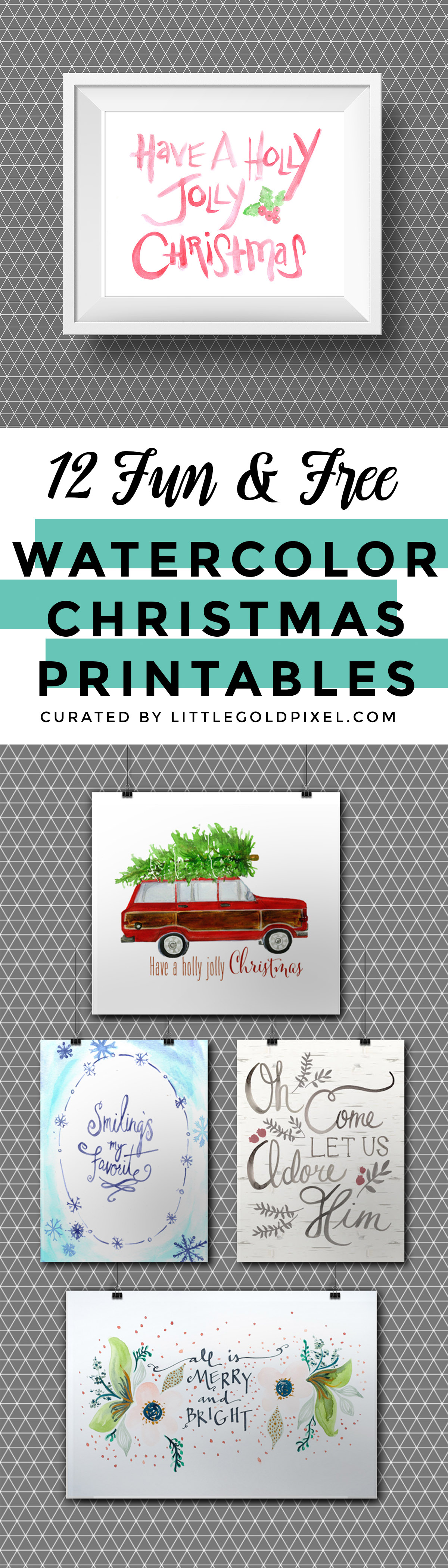 12 Free Christmas Watercolor Printables • Little Gold Pixel